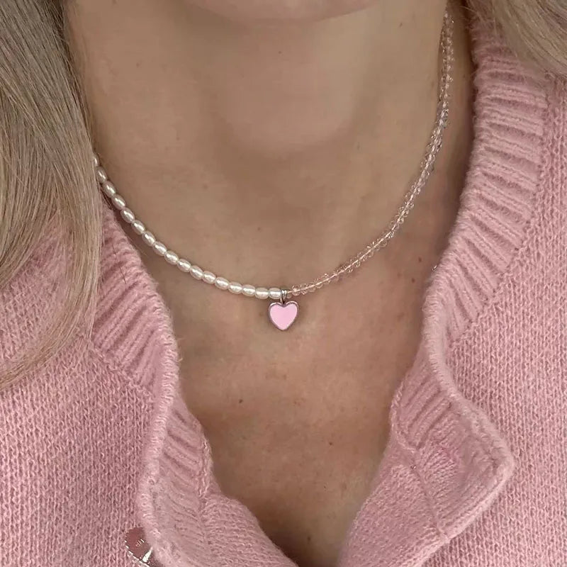 Fashion Tassel Chain Pendant Necklace For Women Boho Transparent Crystal & Imitation Pearl Chain Jewelry Valentine's Gift N0538