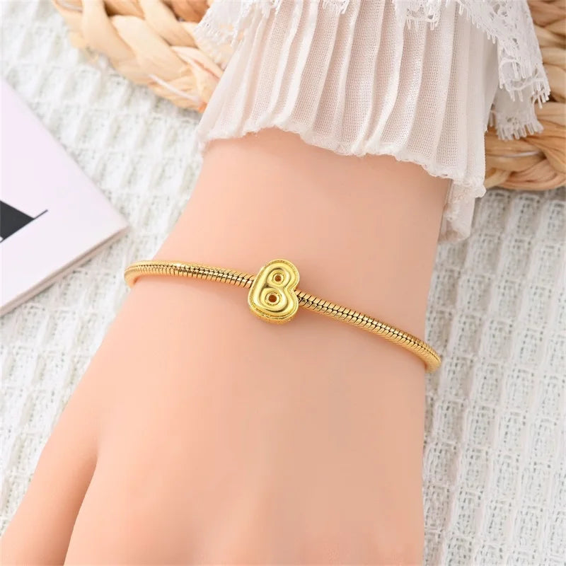 New Hot Sales 925 Sterling Silver 26 Golden Letters Charms Bead Fit Original Bracelet DIY Women Birthday Jewelry Gifts
