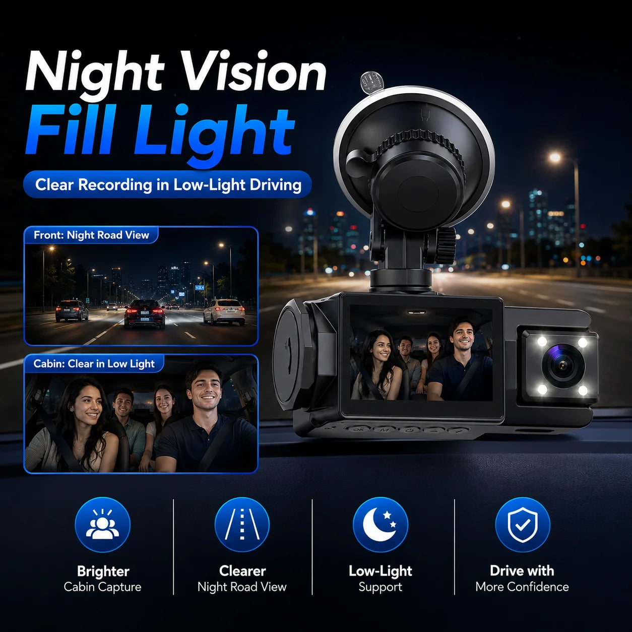 Dash Cam for Car 3 Channel Front Rear Camera 1080P WIFI Video Recorder Dashcam Car DVR Night Vision G-sensor Car Accessories