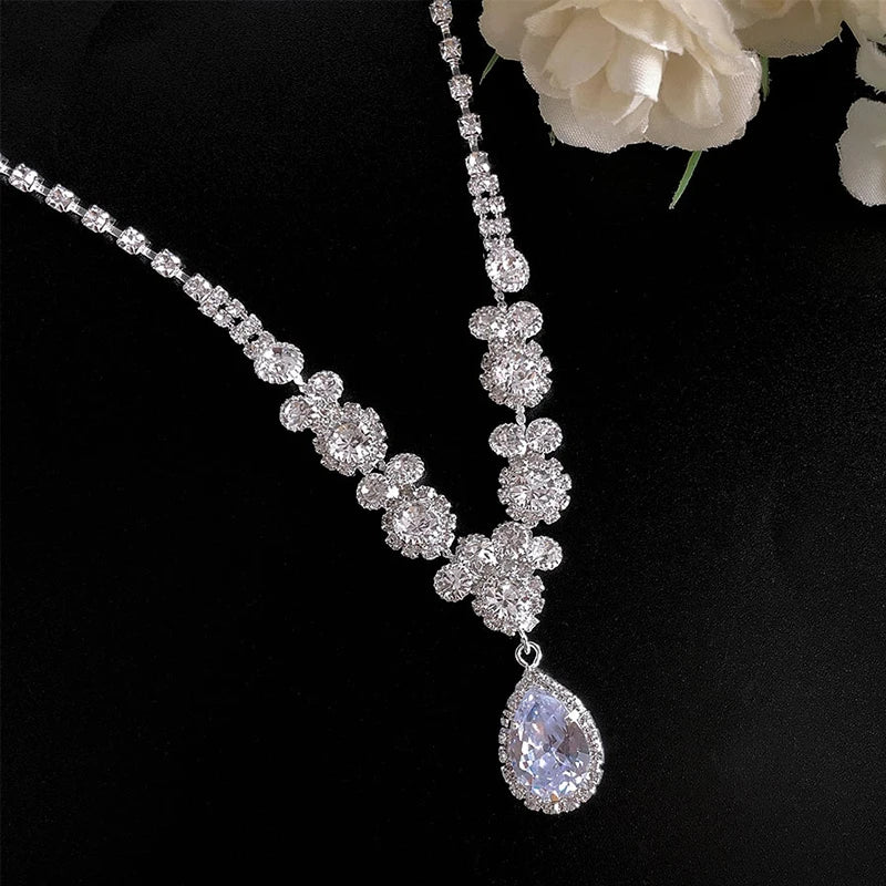 Women's Necklace Earrings Set Zircon Dangle Earrings Set Exquisite Wedding Party Jewelry Set for Anniversary Mother's Day Gift