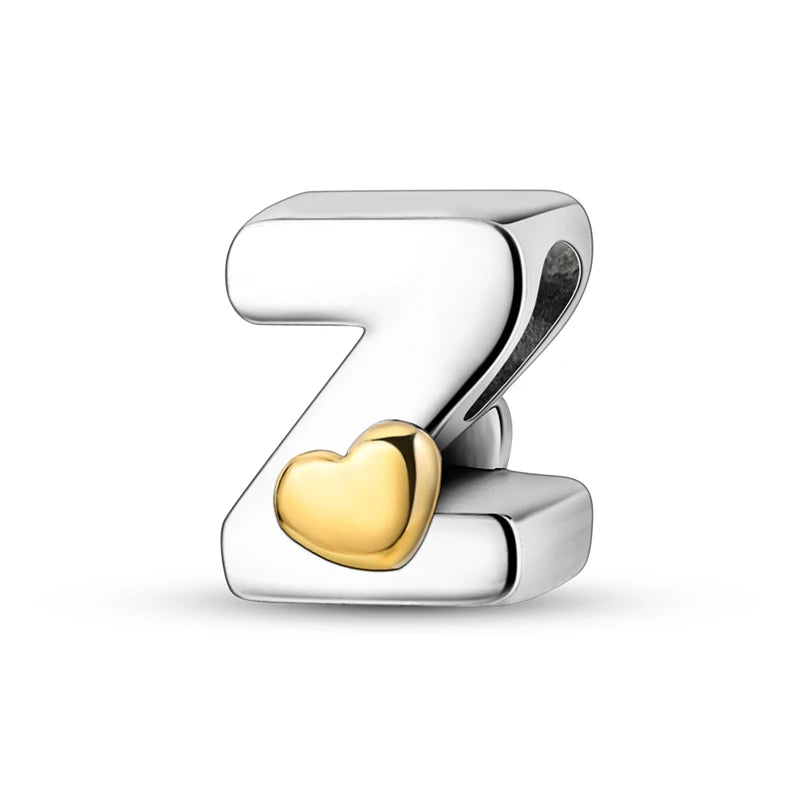 New Hot Sales 925 Sterling Silver 26 Golden Letters Charms Bead Fit Original Bracelet DIY Women Birthday Jewelry Gifts