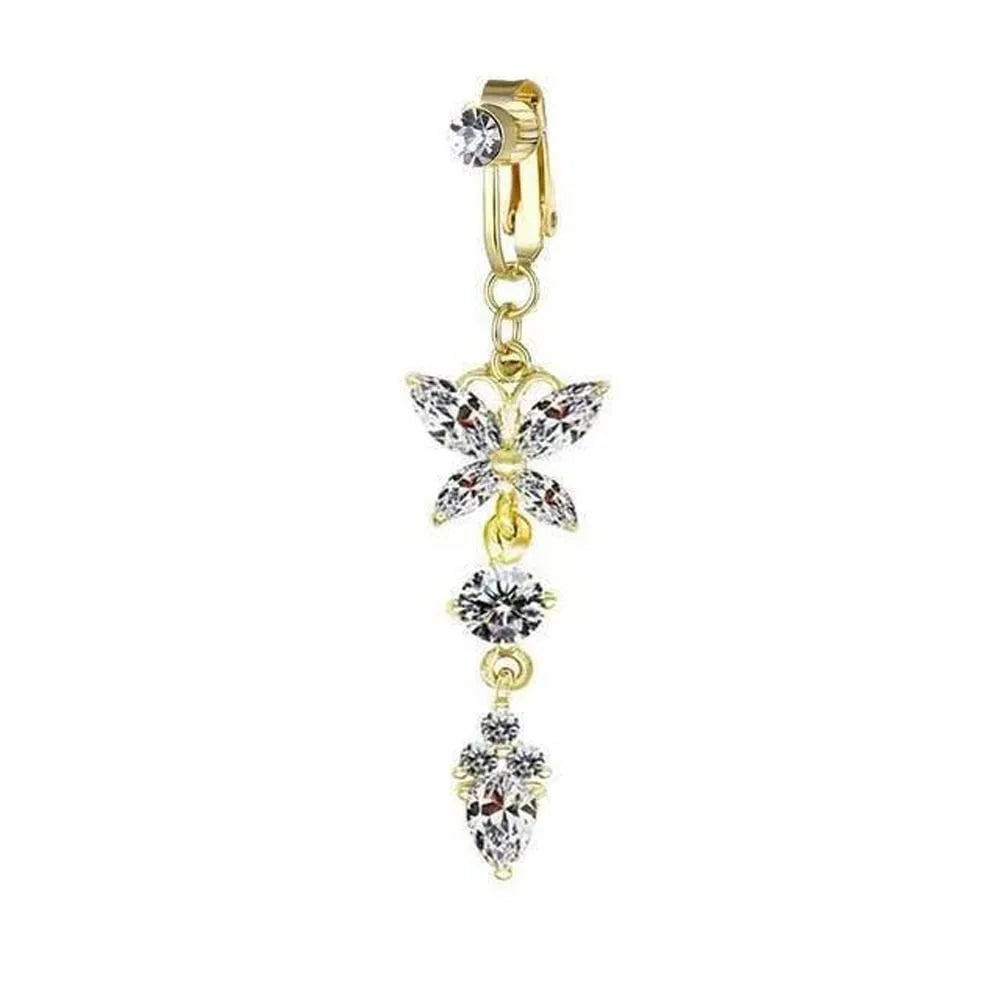 Faux Fake Belly Butterfly Fake Belly Piercing Heart Clip On Umbilical Navel Fake Pircing Moon Star Leaves Cartilage Earring Clip