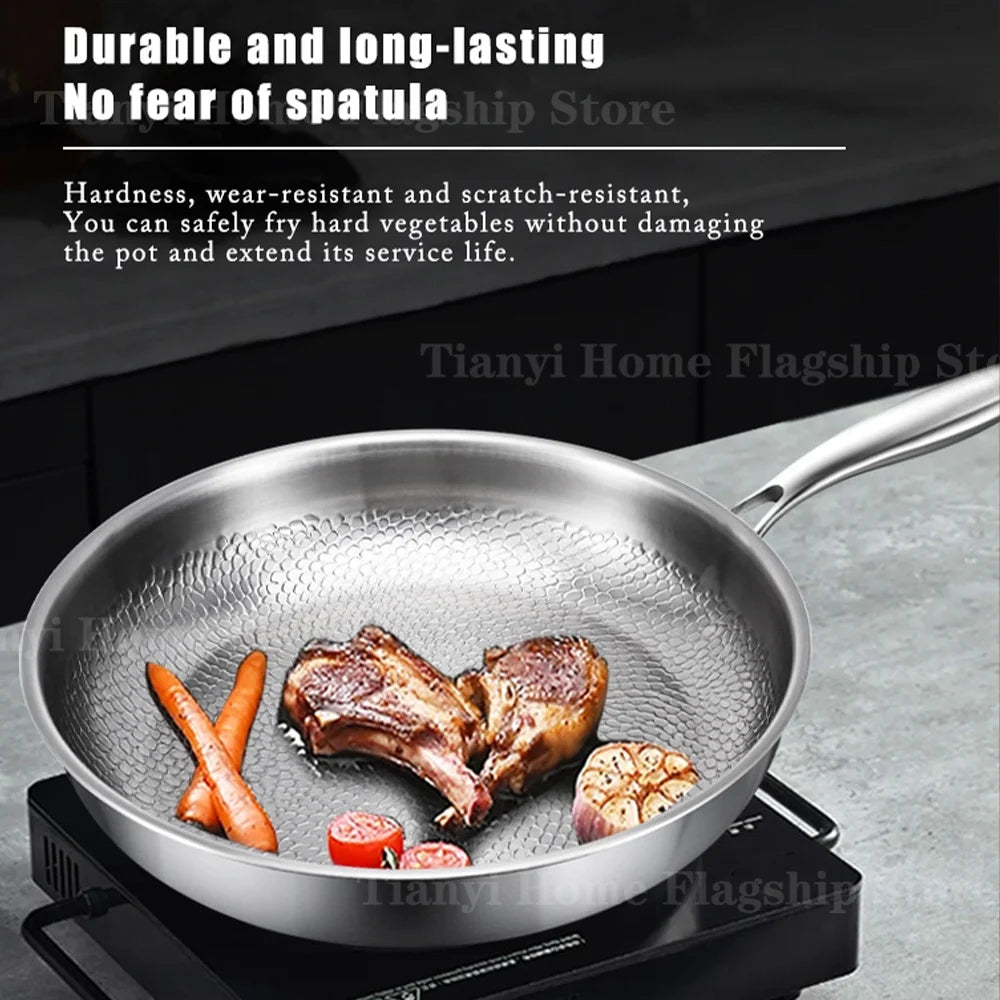 22/24/26/28/30cm Titanium Stainless Steel Frying Pan Non-stick Wok Home Egg Steak Skillet Induction Gas Stove Kitchen Cookware