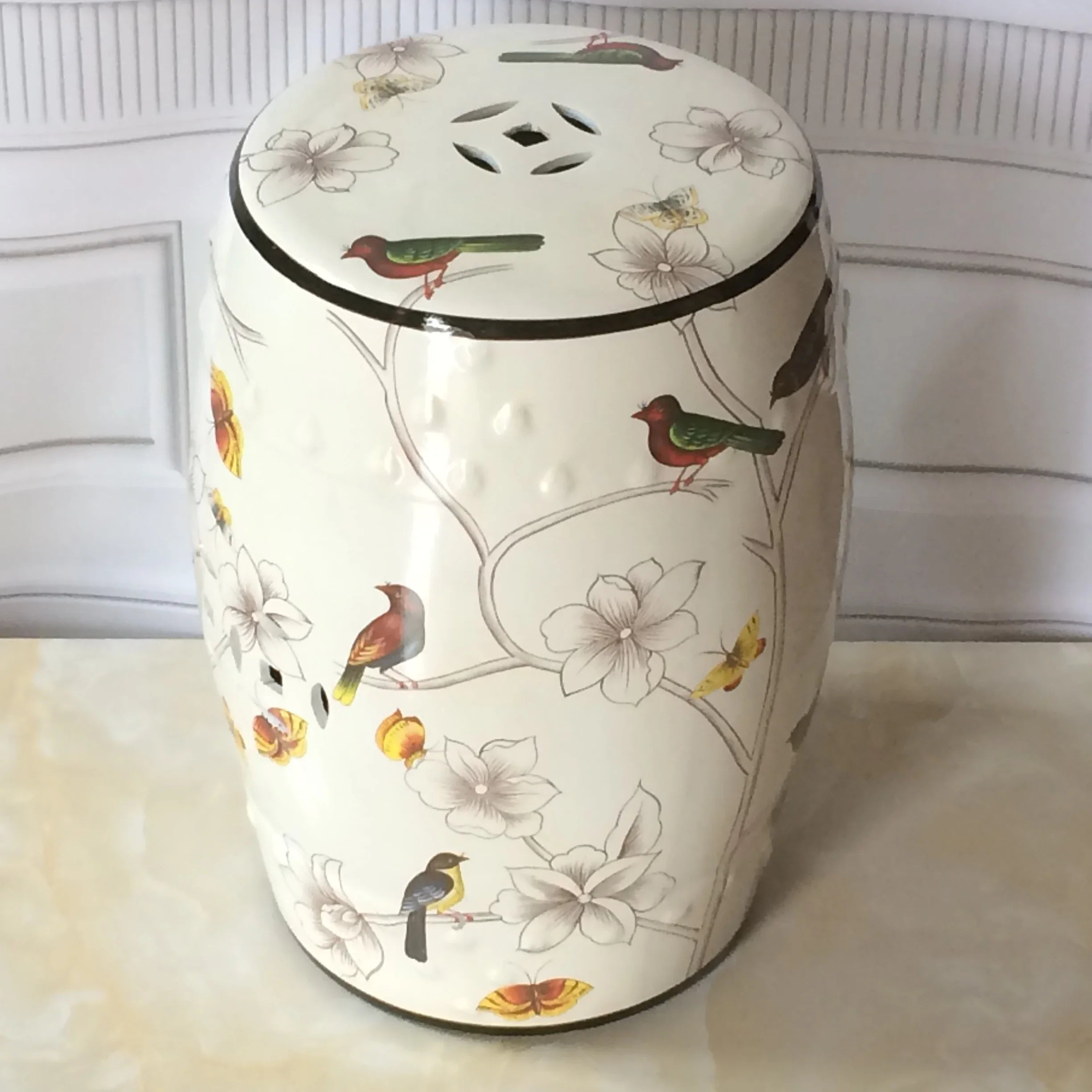 Shoe Changing Stool Flower Bird Ceramic Drum Stool Dressing Antique Drum Sitting Stool Living Room Furniture Luxury Dresser