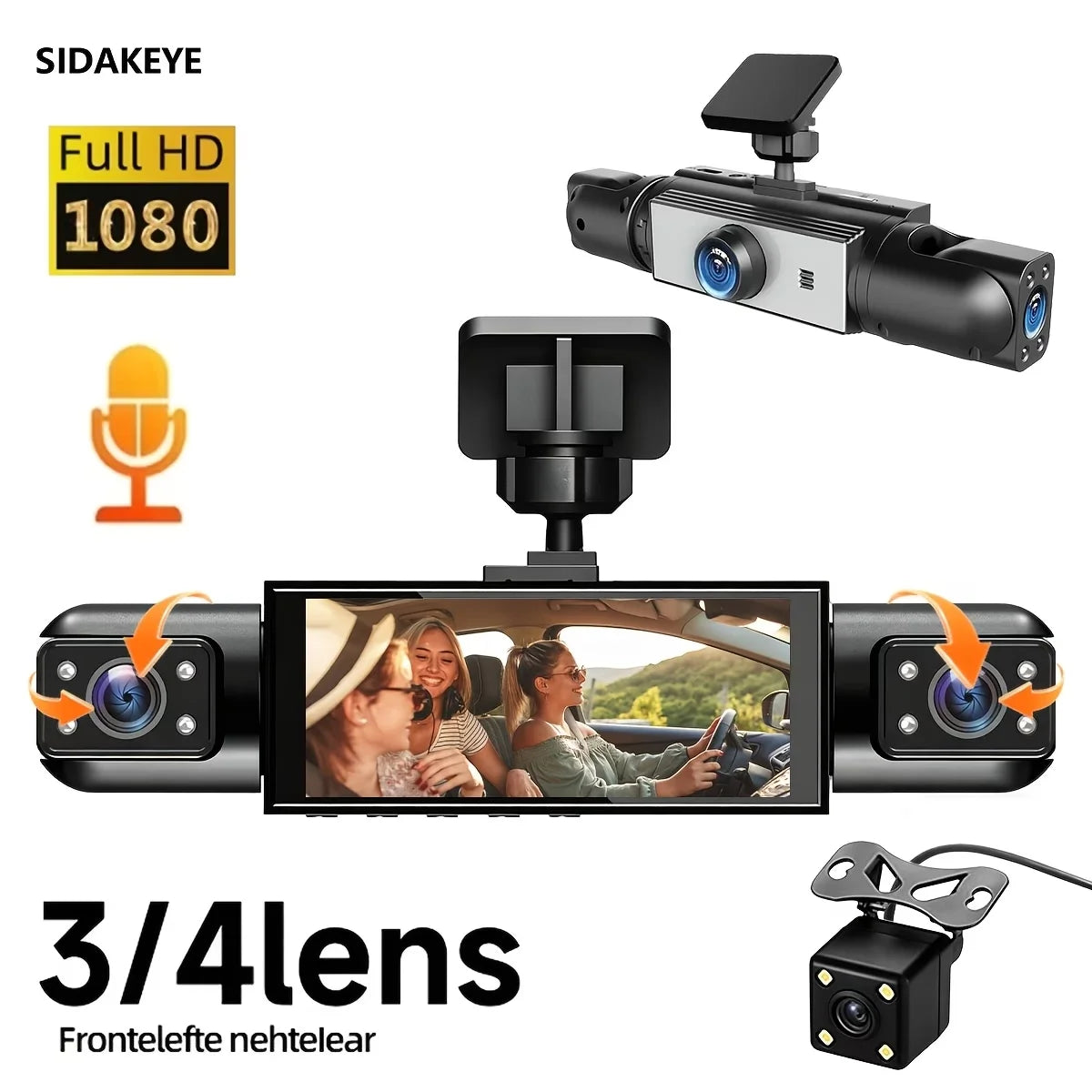 4-Camera Dash Cam: 1080p, Infrared Night Vision, Loop Recording, Front/Interior/Rear Triple-Camera Dash Cam