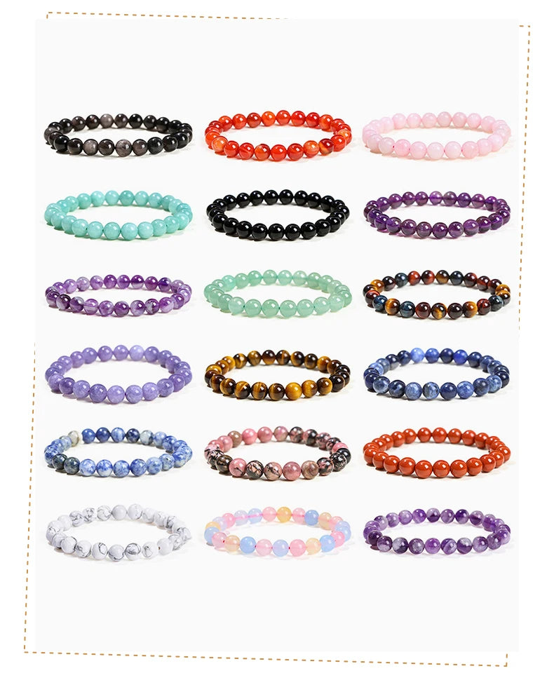 JD Natural Stone Beads Bracelet Amethyst Tiger Eye Crystal Quartz Agate Gem Beads Bangles Women Men Reiki Healling Jewelry Gift