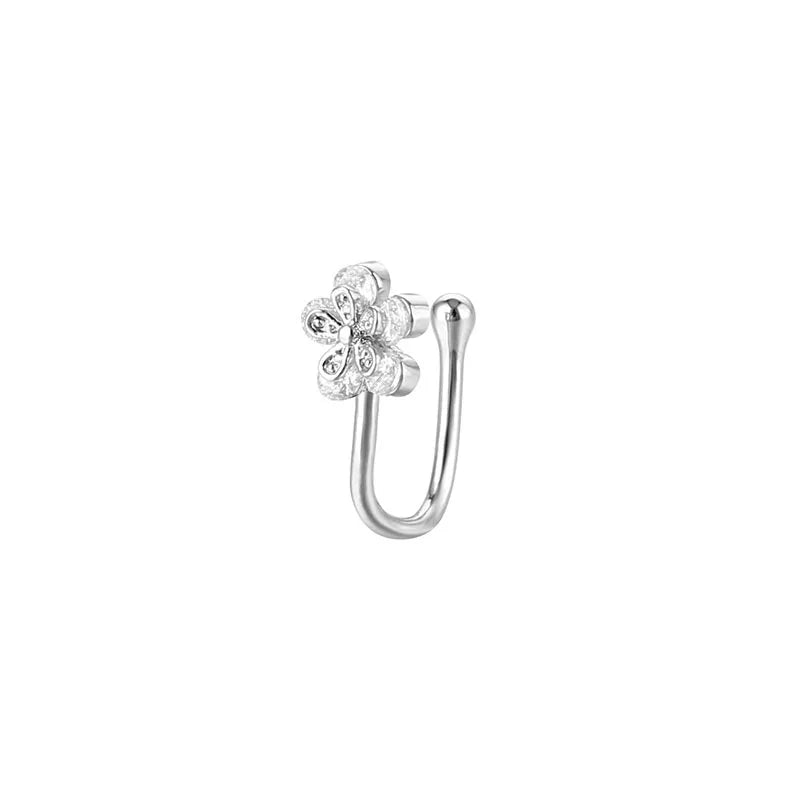 Women Fake Piercing Accessory Pack 1 or 3 Pieces, 316L Surgical Steel C-Shape Clip On Septum Rings & Ear Cuffs