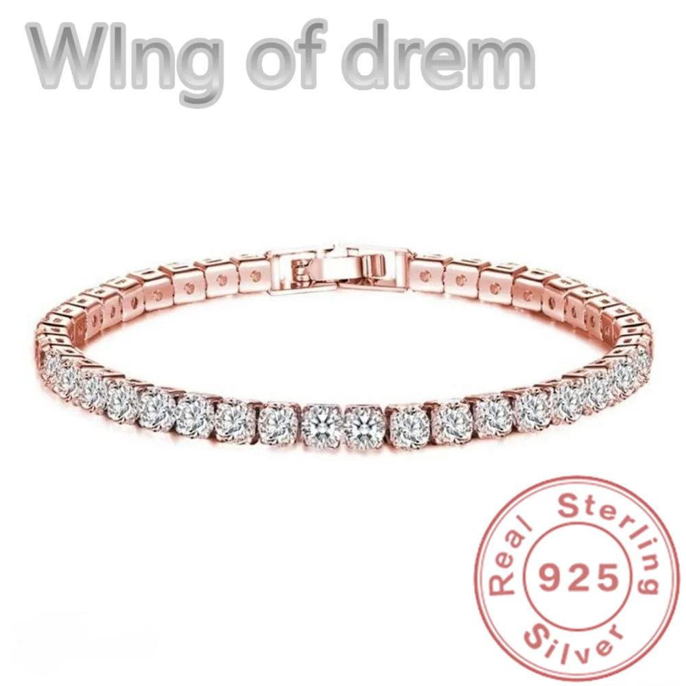 Dazzling 925 Sterling Silver Tennis Bracelet Rose Gold Shining Cubic Zirconia Bracelet Wedding Jewelry Gift