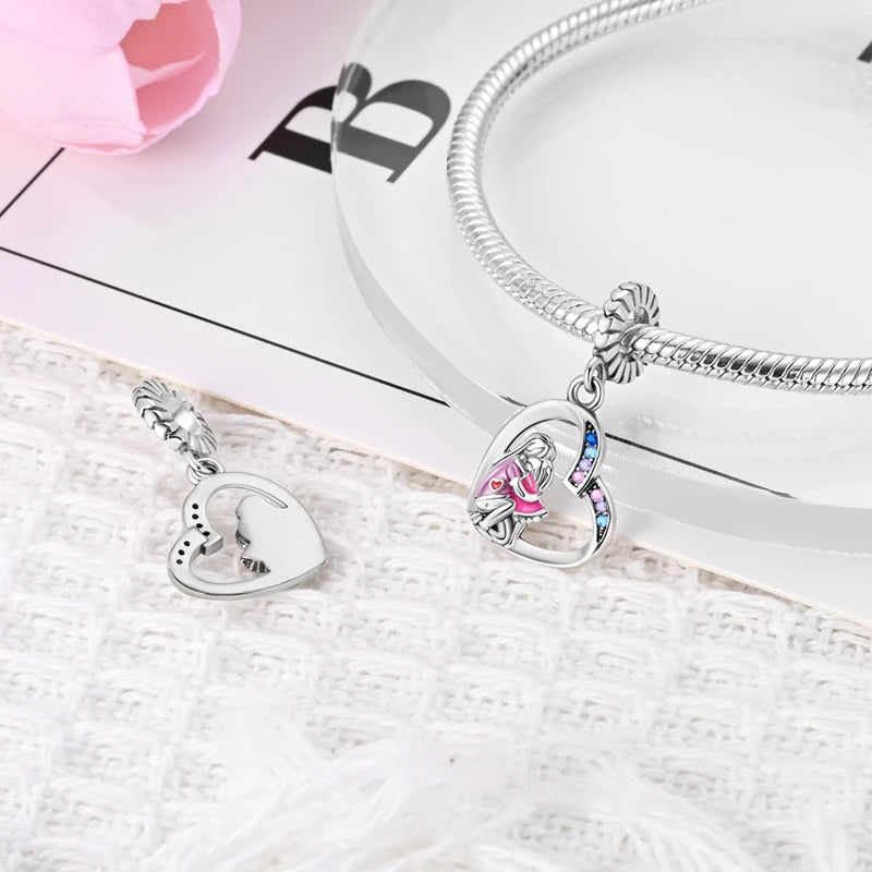 MULA Pink 925 Sterling Silver Charms Pendant Perfume Dreamcatcher Heart Love Beaded Fit Original Bracelet Women DIY Jewelry Gift