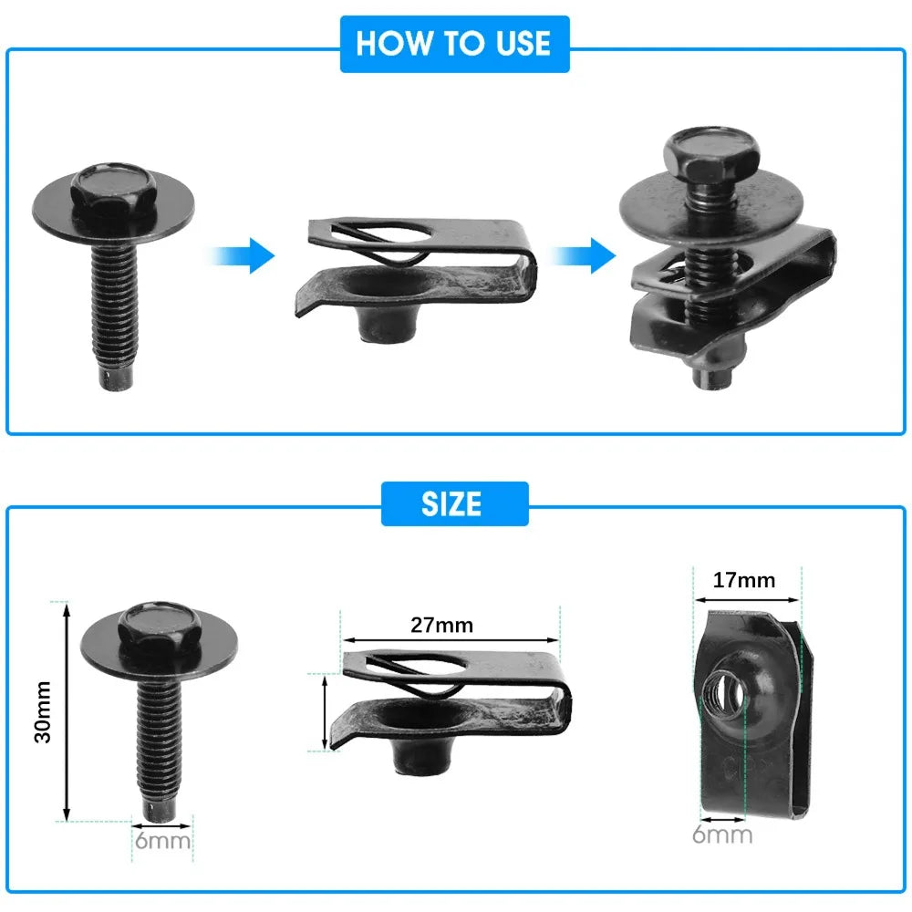 Car Fender Liner Retainer Clip M6 Engine Splash Shield Screws Hex Head Bolt Washer Auto Under Cover Bumper Guard Board Fastener