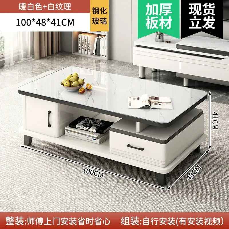 Modern LED TV Stand for Televisions Up Coffee Table Glass Shelves and Drawer Gaming Entertainment Center with Multiple Cabinet