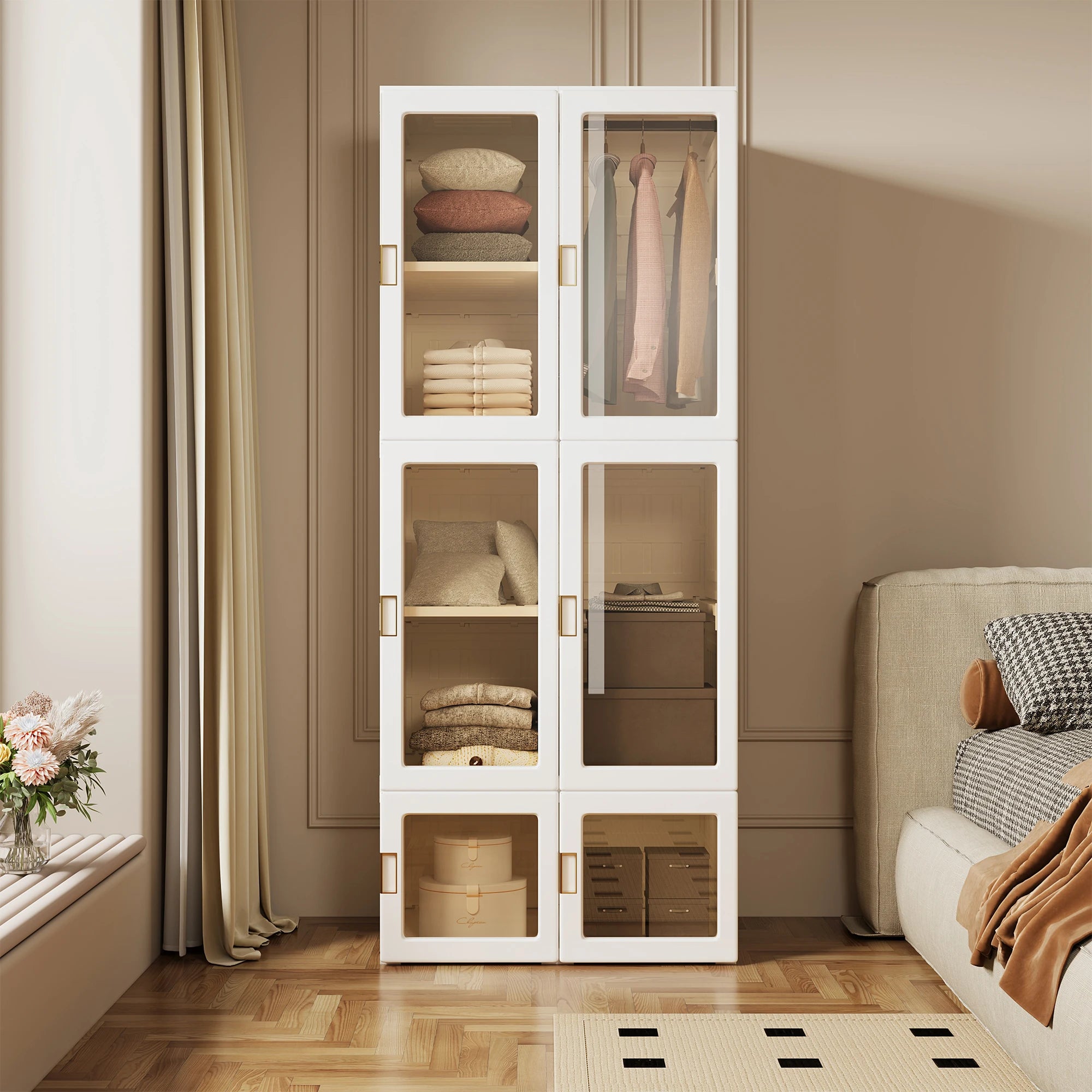 Rosahqnda Portable White Bedroom Wardrobe Storage Organizer Dress chest of drawers wardrobe Storage Organizer