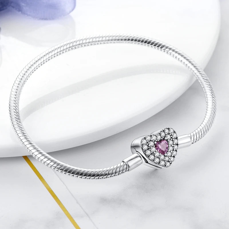 Bracelet Original 925 Sterling Silver Charm Bracelet 17-20CM Love Heart Pave Zirconia Bracelet for Women DIY Charm Jewelry Gifts