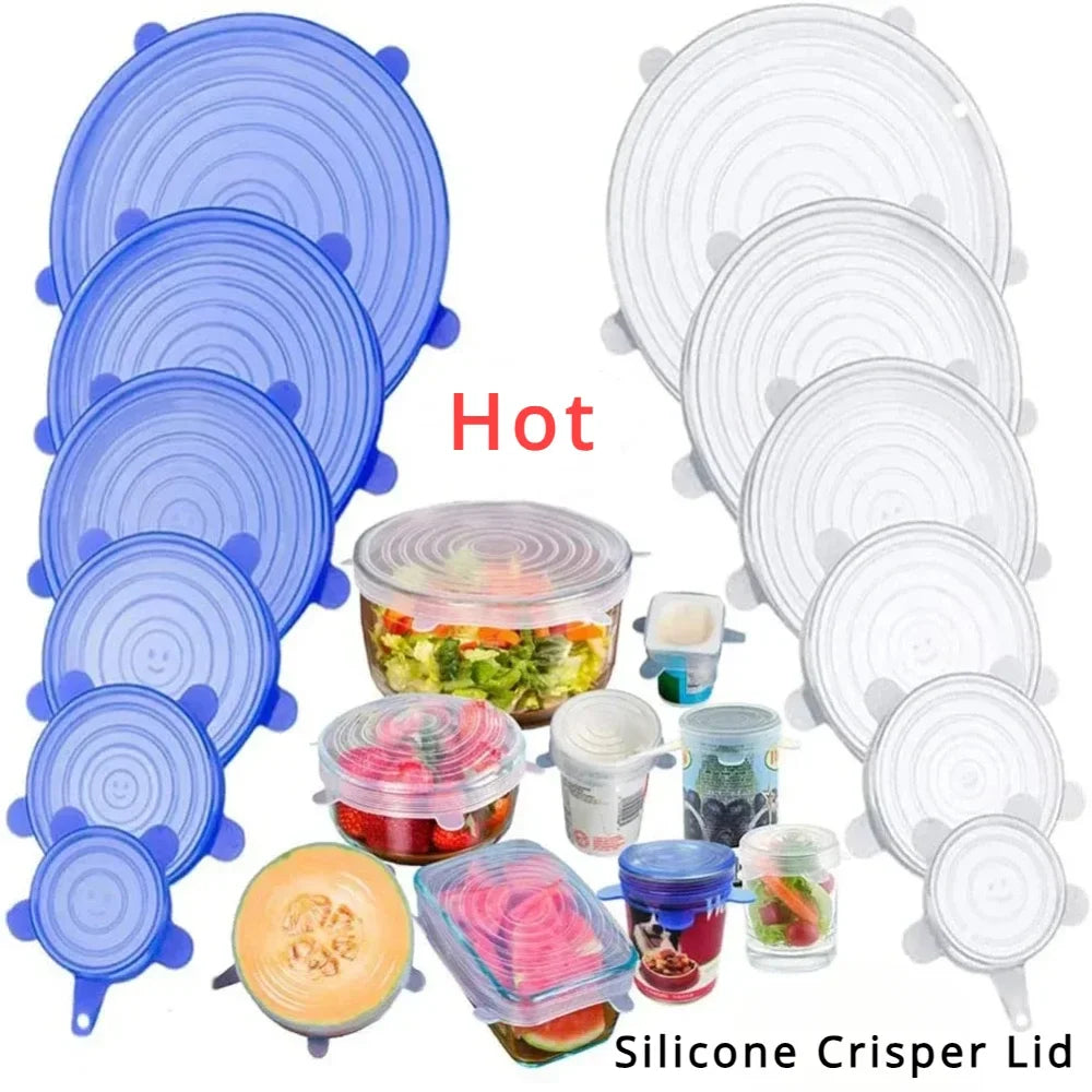 For Kitchen Accessories Plastic Adaptive Kitchen Storage Organization Container Adjustable Elastic Silicone Caps Refrigerator