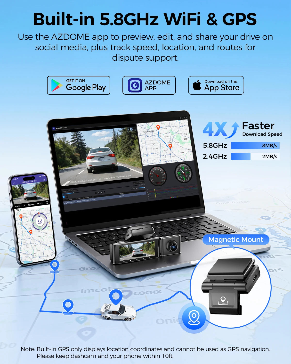 Upgrade AZDOME M550 Pro Dash Cam 4K Front Dashcam Auto 5.8Ghz Wi-Fi GPS G-sensor Car DVR 6 IR Night Vision Parking Monitor