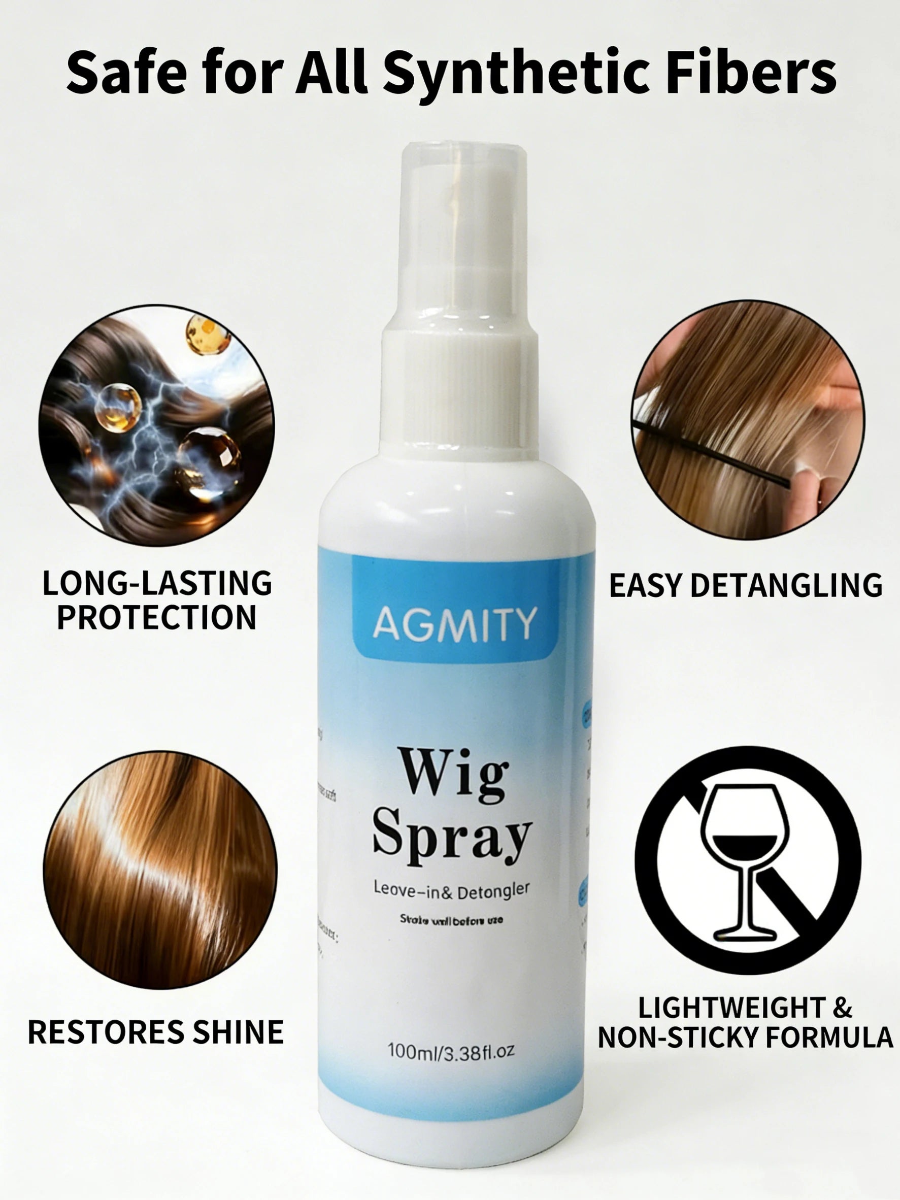 Wig Care Spray Leave-in Conditioner Moisturizing Smoothing Anti-frizz Detangle Soften Repair For Human Hair & Synthetic Wigs