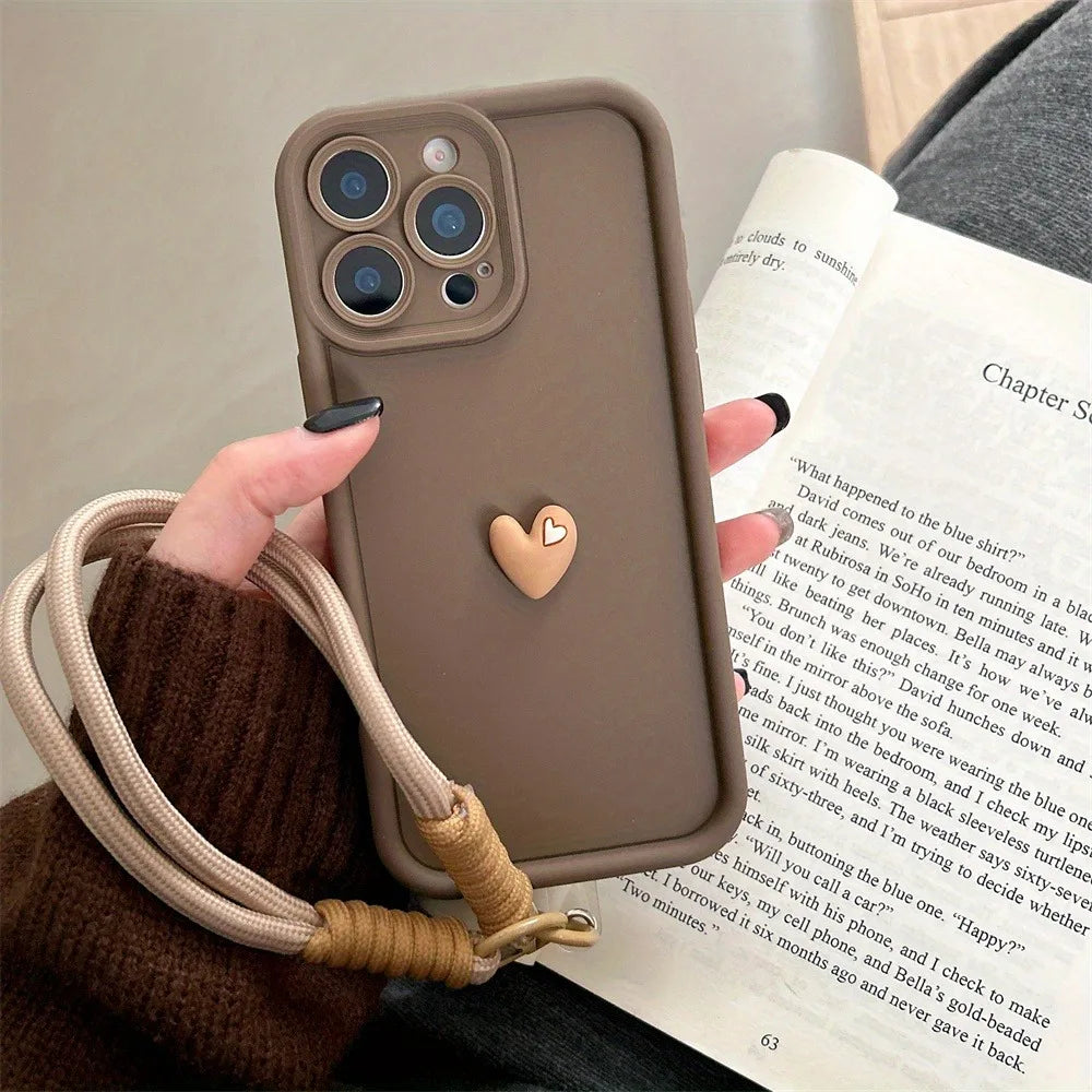 3D Love Heart Soft Lanyard Rope Phone Case For Xiaomi Mi 14 13 12 11 Lite 5G 13T 14T Pro Poco X6 X5 F6 M6 Pro 4G Silicone Cover