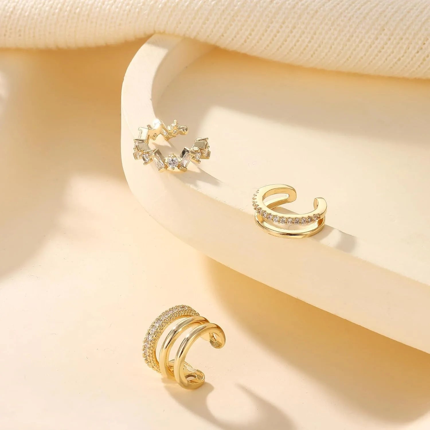 Bobisty 3PCS Ear Cuff Non-Piercing Earrings for Women Cute Clip-On Cartilage Earring 14K Gold Plated Dainty Fake Piercing Earing