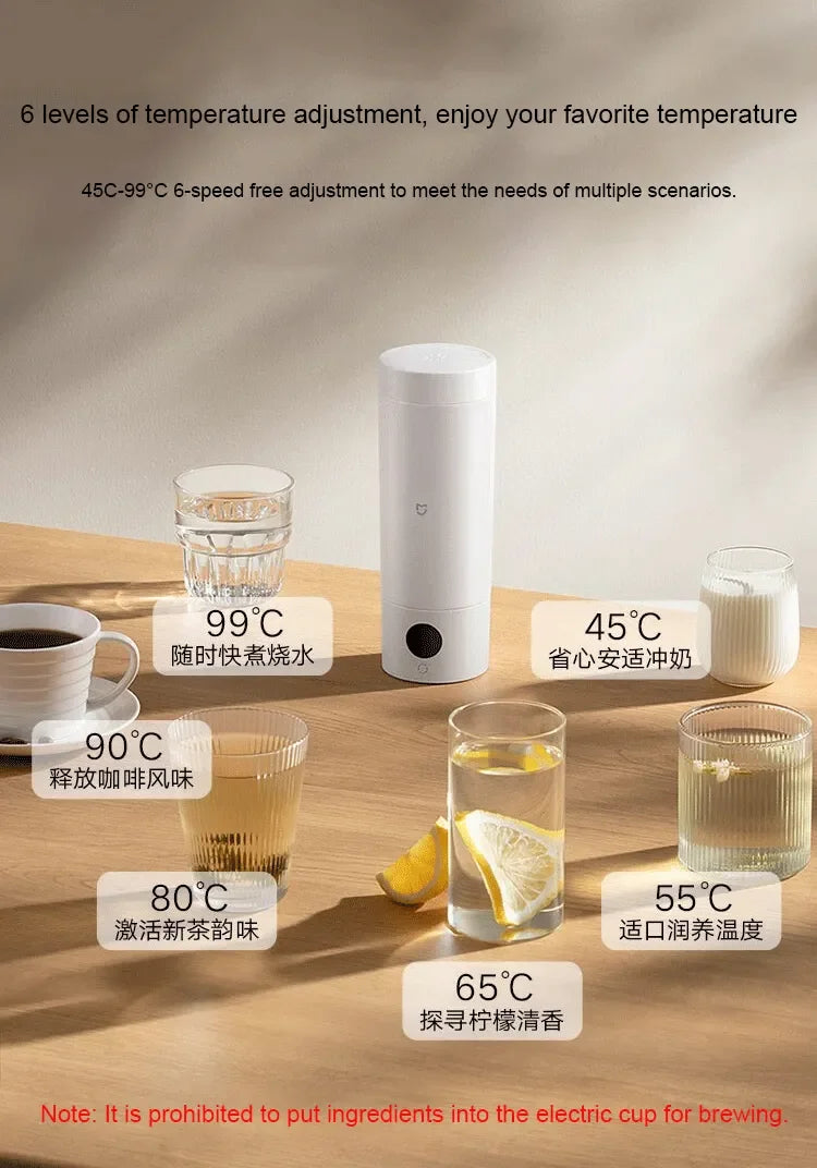 XIAOMI Mijia Portable Electric Kettle 2, 350ml Travel Water Boiler & Insulate Cup 2 in 1, 6 Temperature, 300W for Hotel Dorm