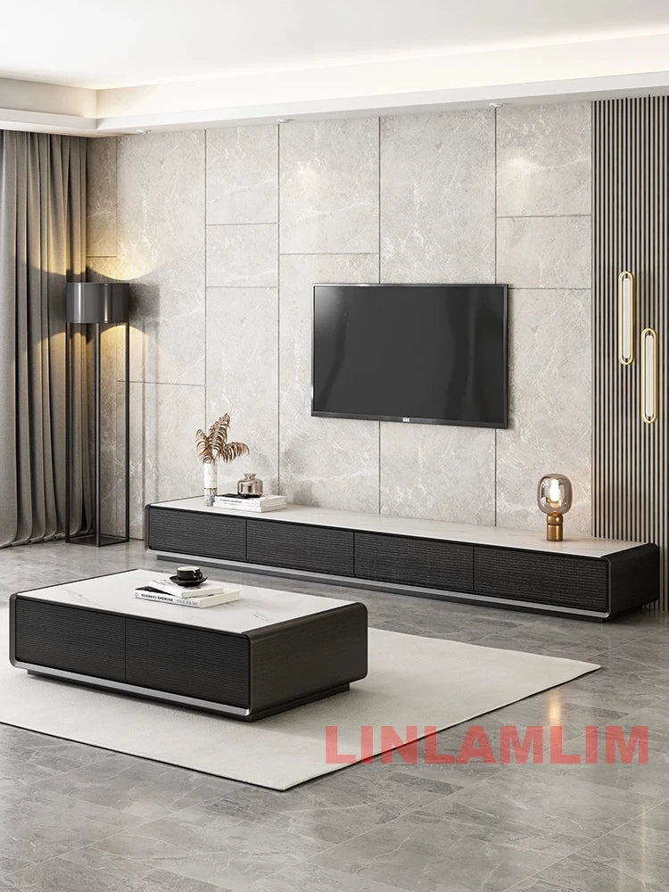 Modern White Living Room Furniture Set, Coffee Table and TV Stand with Storage Cabinets, Contemporary Entertainment Center Set