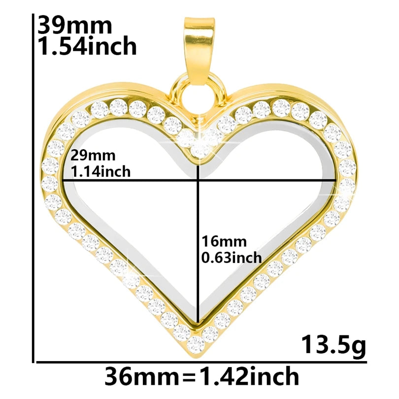 1Pc Punk Heart Round Memory Reliquary Photo Medaillon Pendant Glass Geometric Cremation Ashes Floating Locket кулон Jewelry