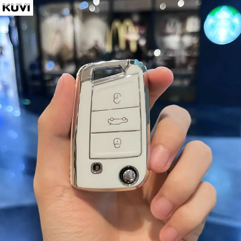 For Volkswagen VW Polo Golf7 MK7 Tiguan for Skoda Octavia Kodiaq Karoq for Seat Ateca Car Key Case Cover Bag Keychain Protector
