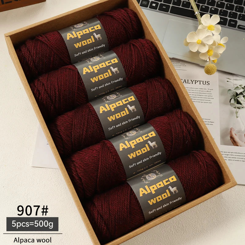 500g Alpaca Wool 245 Chunky Knitting Yarn Multi-Color Autumn and Winter Fashionable Gift for Men and Women DIY Knitting Material Kit for Warm Sweaters, Coats, Scarves, Hats, Gloves, Leg Warmers, Knee Pads Yarn Balls 5Pcs/Pack