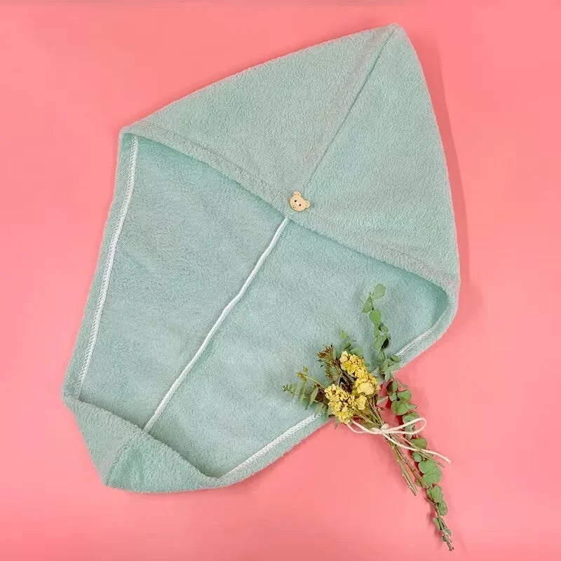 Ultra-Absorbent Coral Fleece Hair Towel Wraps with Button Closure - Quick-Dry, Soft, and Stylish Hair Drying Caps for Women