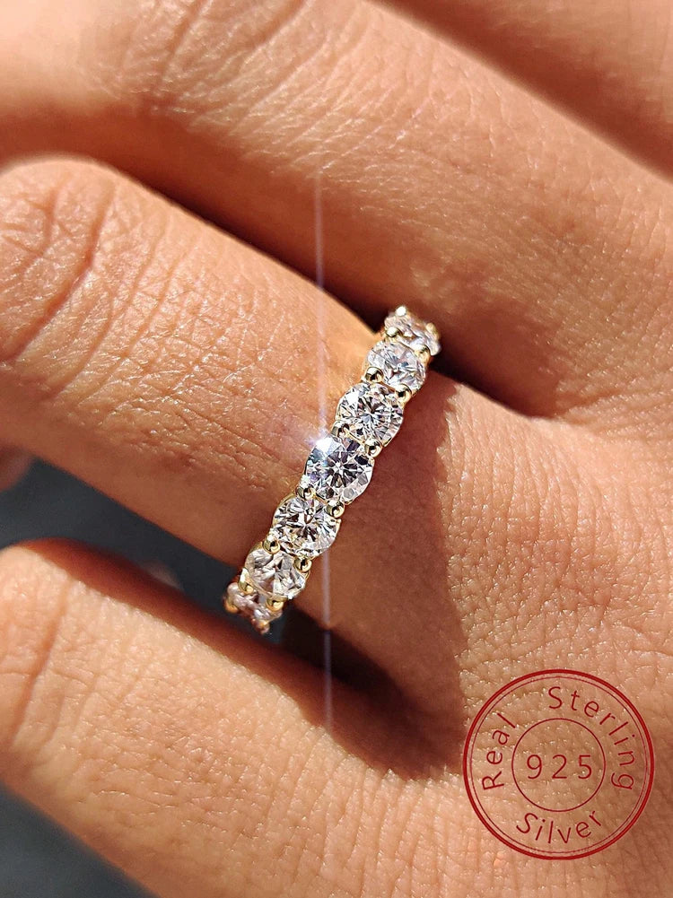 925 Sterling Silver Round Zircon Shiny Gorgeous Rings For Women Engagement Wedding High Quality Fine Jewelry