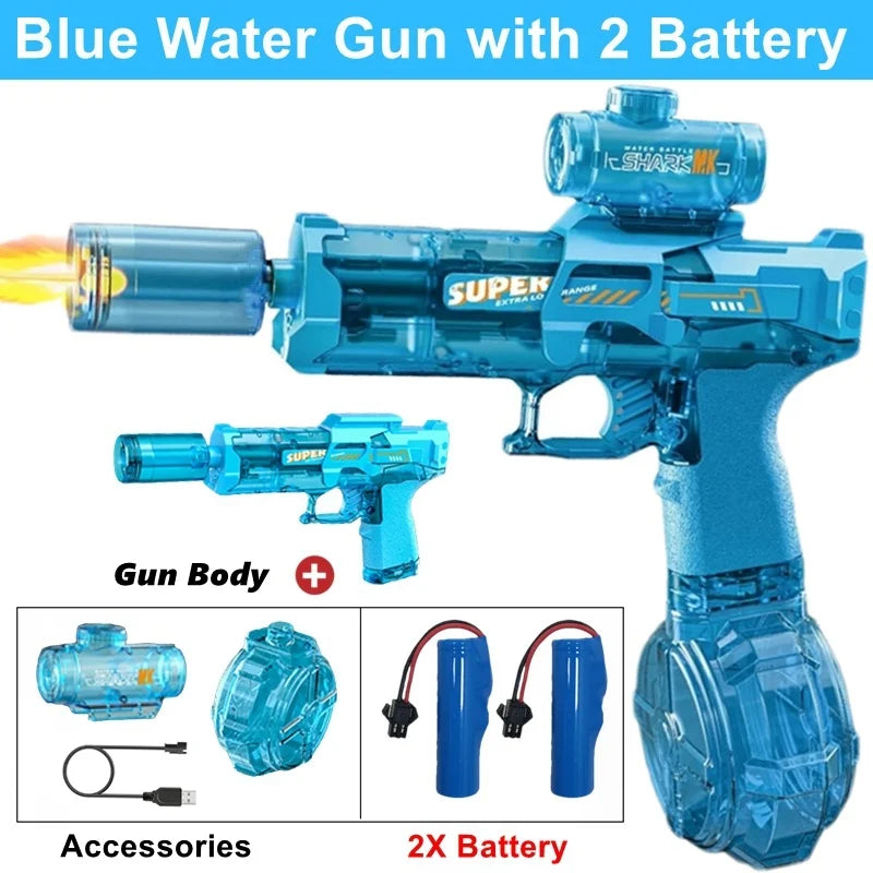 Electric Water Blaster Gun Children Automatic Water Pistol WaterGun with Led Light Summer Outdoor Game Party Toy for Adults Kids