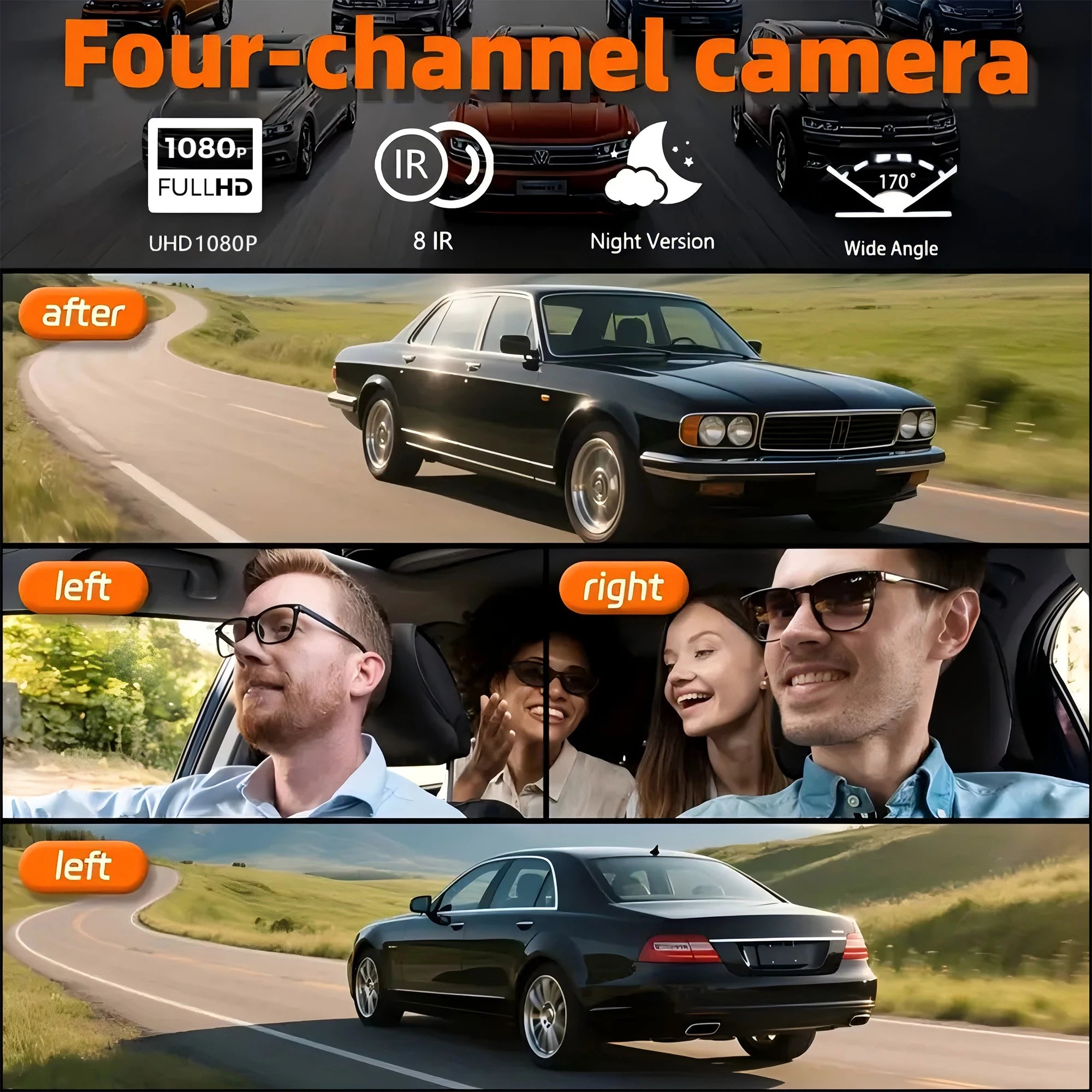 Dashcam for Cars 4 Channel Black Box WiFi Driving Camera FHD 1080P Night Vision Loop Recording Add Hardwire Kit Car Accessories