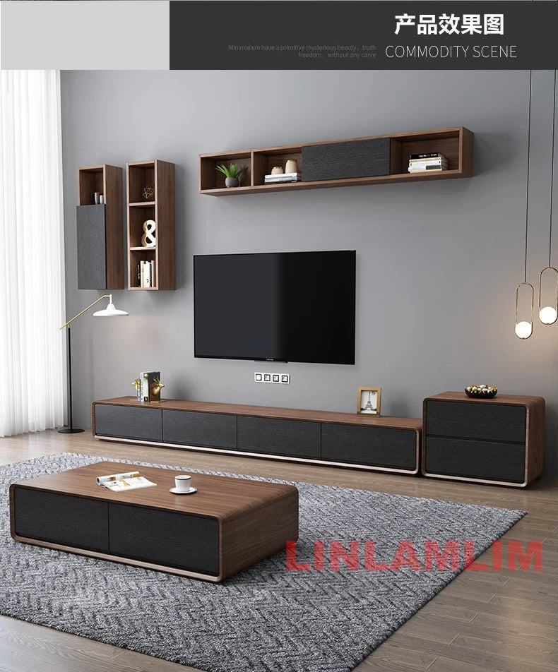 Modern White Living Room Furniture Set, Coffee Table and TV Stand with Storage Cabinets, Contemporary Entertainment Center Set
