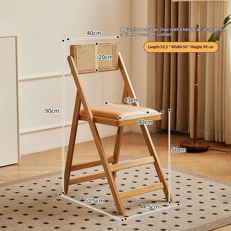 Foldable Wooden Bar Stool High Counter Stool Rattan Back Modern Minimalist Kitchen Island Breakfast Bar Dining Room Furniture