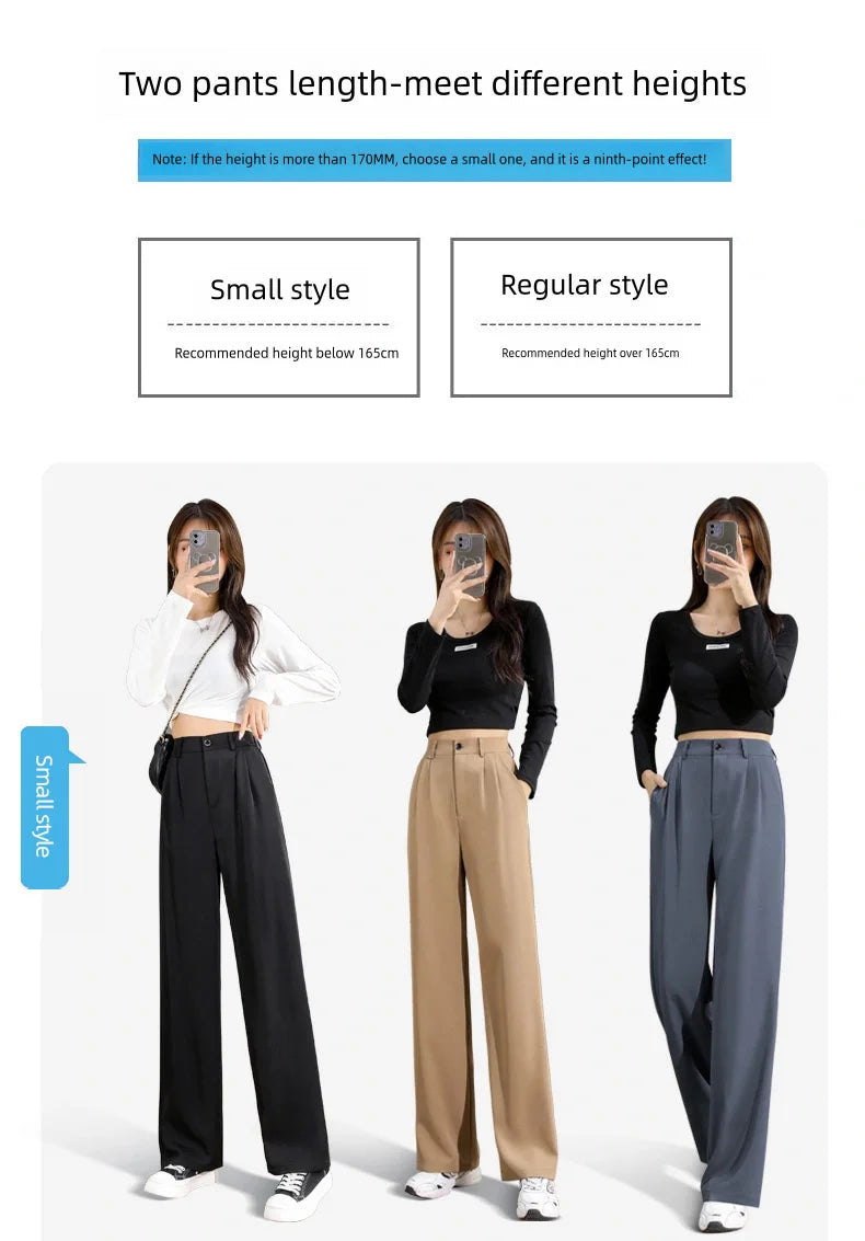 Women'S Loose Spring Summer 2025 New High Waist Wide Legs Slim Casual Trousers Korean Fashion Trend Female Suit Straight Pants
