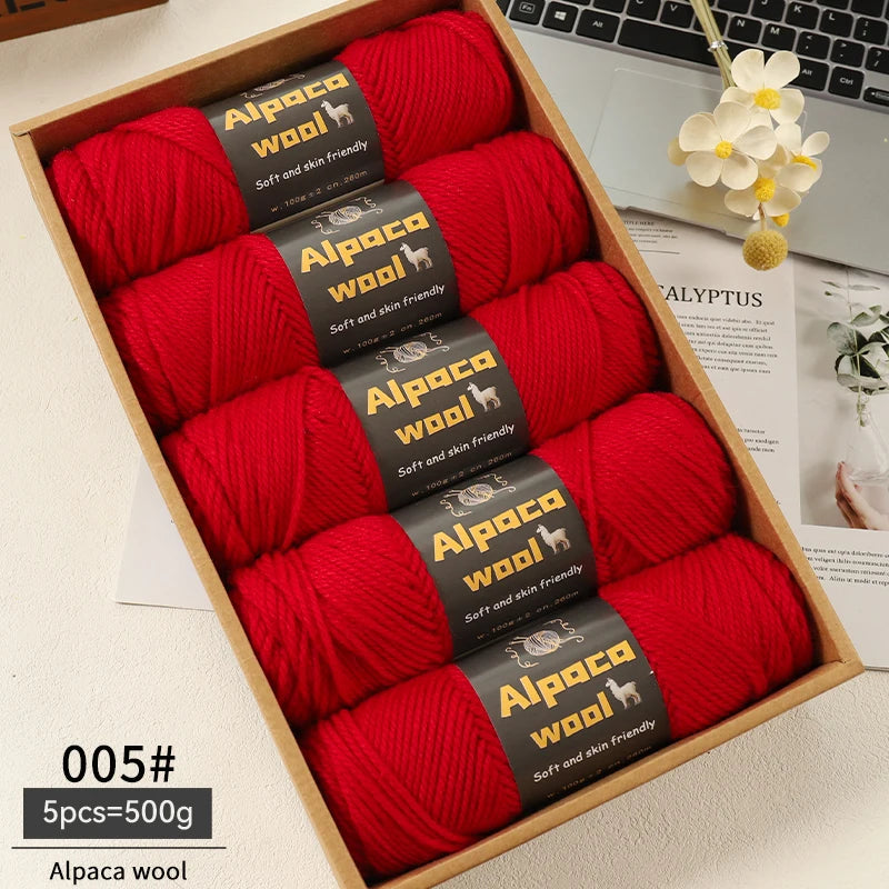 500g Alpaca Wool 245 Chunky Knitting Yarn Multi-Color Autumn and Winter Fashionable Gift for Men and Women DIY Knitting Material Kit for Warm Sweaters, Coats, Scarves, Hats, Gloves, Leg Warmers, Knee Pads Yarn Balls 5Pcs/Pack