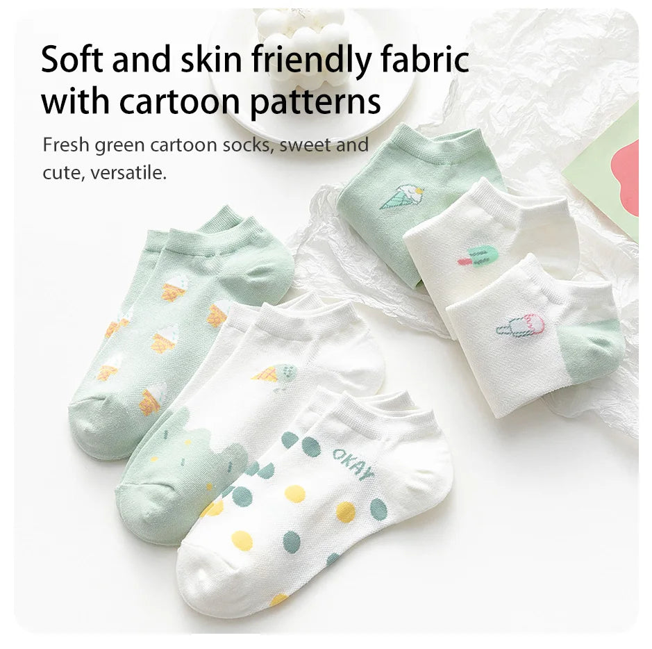6 Pairs of Women Is Summer Thin Short Socks Sweet Cute Breathable Mesh Comfortable and Small Floral Fragments