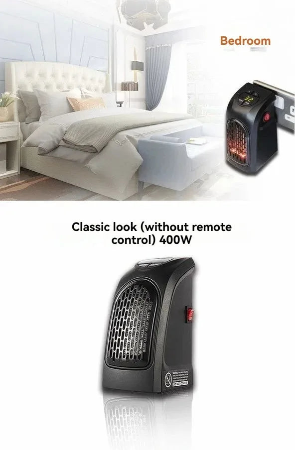 Portable Electric Heater for Rooms, Plug-In Wall Mini Radiator Fan Warmer, Compact Home Heating Appliance