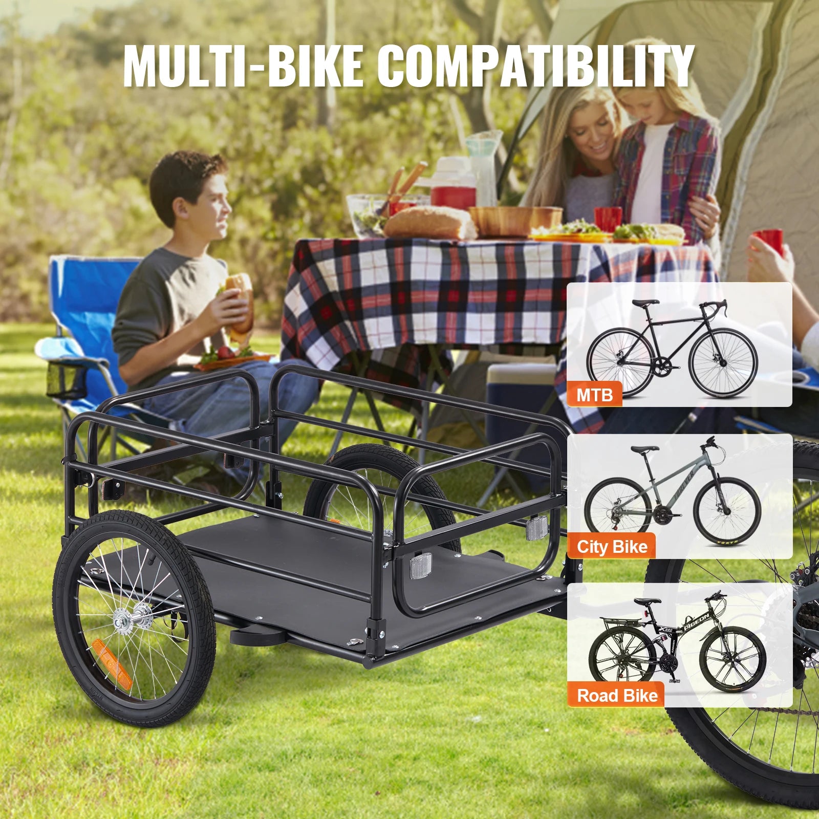 SucceBuy 160 lbs Bike Cargo Trailer Foldable Storage Bicycle Wagon Cart with 16" Wheels Safe Reflectors Fits 22"-28" Bike Wheels