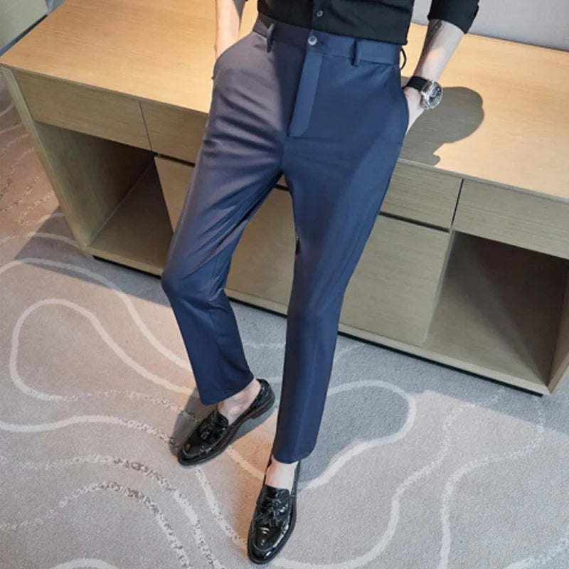 29-42 Men's Summer Pants Thin Straight Stretch Casual Pants with No Trace No Ironing Fabric Silky and Cool Feeling