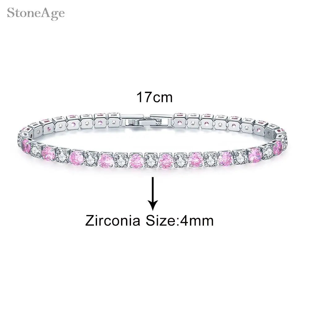 Pink Crystal Tennis Bracelets for Women Female Trend Romantic Shiny Zirconia Adjustable Folding Buckle Chain on Hand Jewelry