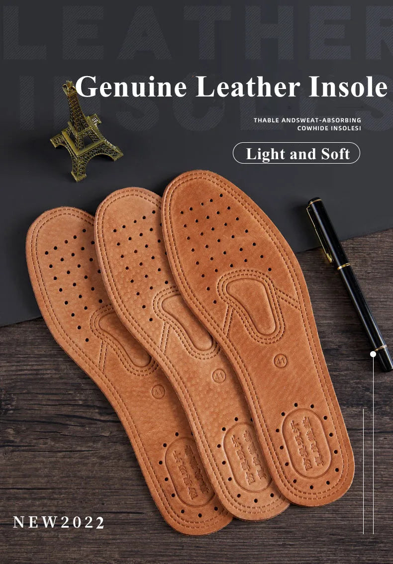 Real Cowhide Insole Leather Shoes Boots Shoe Inserts Soft Breathable Deodorant Anti-slip Template Shock Absorbing Insoles Sole