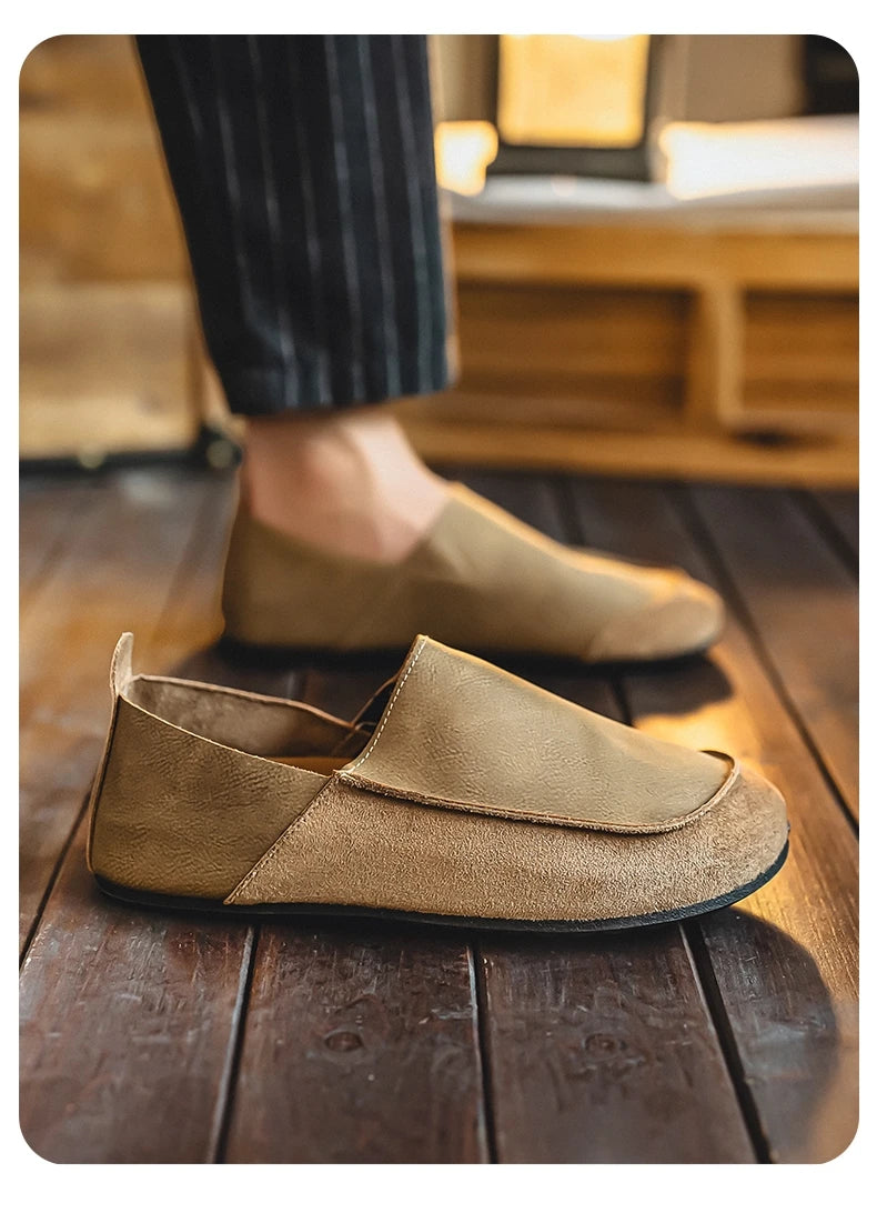 Man Loafers Outdoor Walking Fashion Mens Casual Shoes Soft Leather Comfort Half Slippers Breathable Lazy Driving Shoes Moccasins