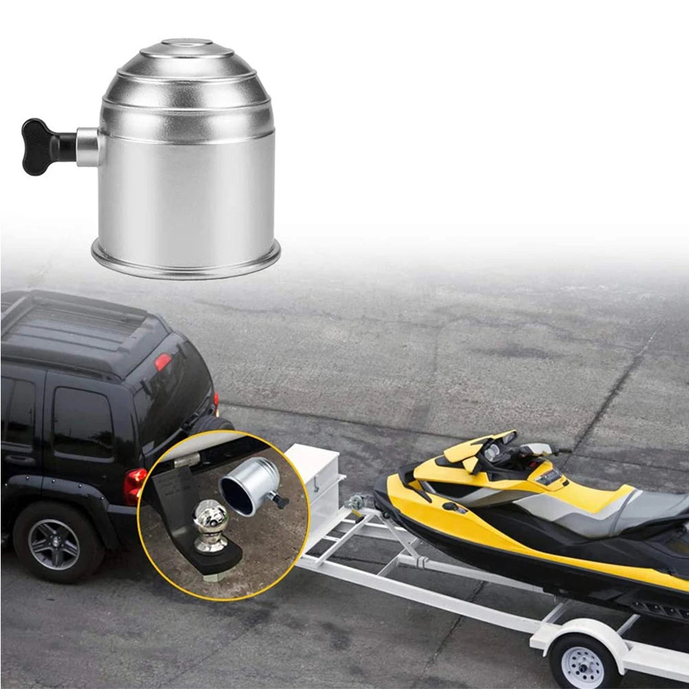 50mm Car Tow Bar Ball Cover Lockable Key Towing Hitch Trailer Protector Cap Black Silver Plastic Truck Car Prevent Loose Fall