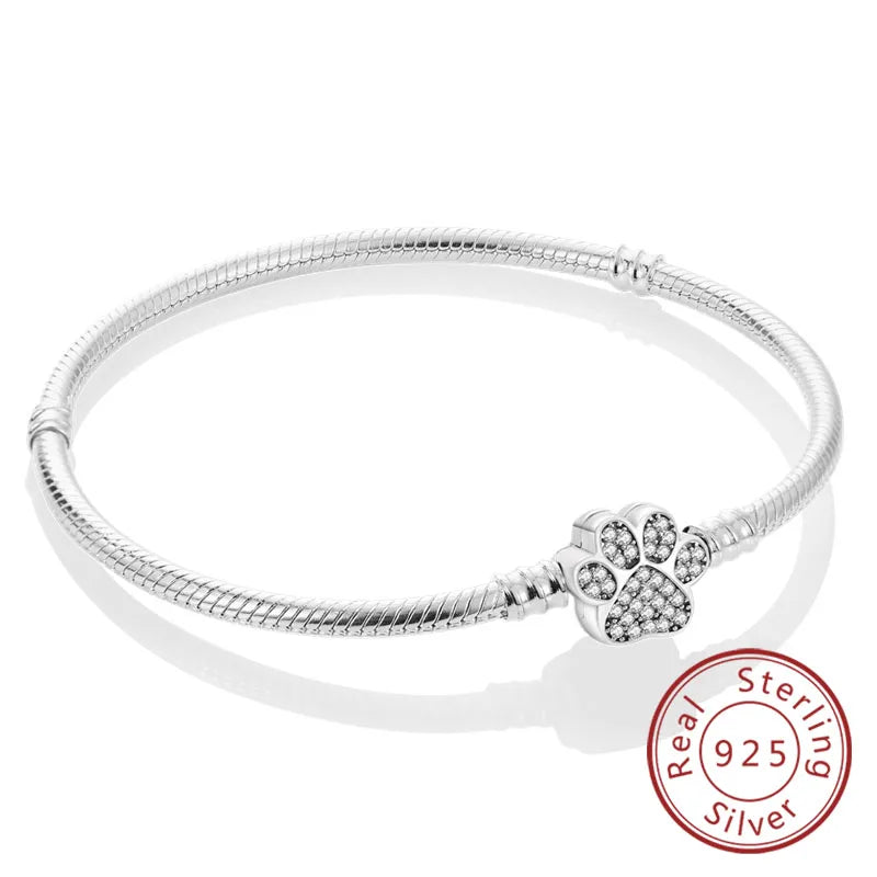 Bracelet Original 925 Sterling Silver Charm Bracelet 17-20CM Love Heart Pave Zirconia Bracelet for Women DIY Charm Jewelry Gifts