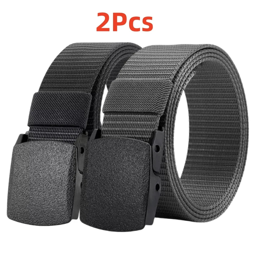 2Pcs New Automatic Buckle Nylon Belt Outdoor Hunting Multifunctional Tactical Canvas Belt High Quality Men Belt