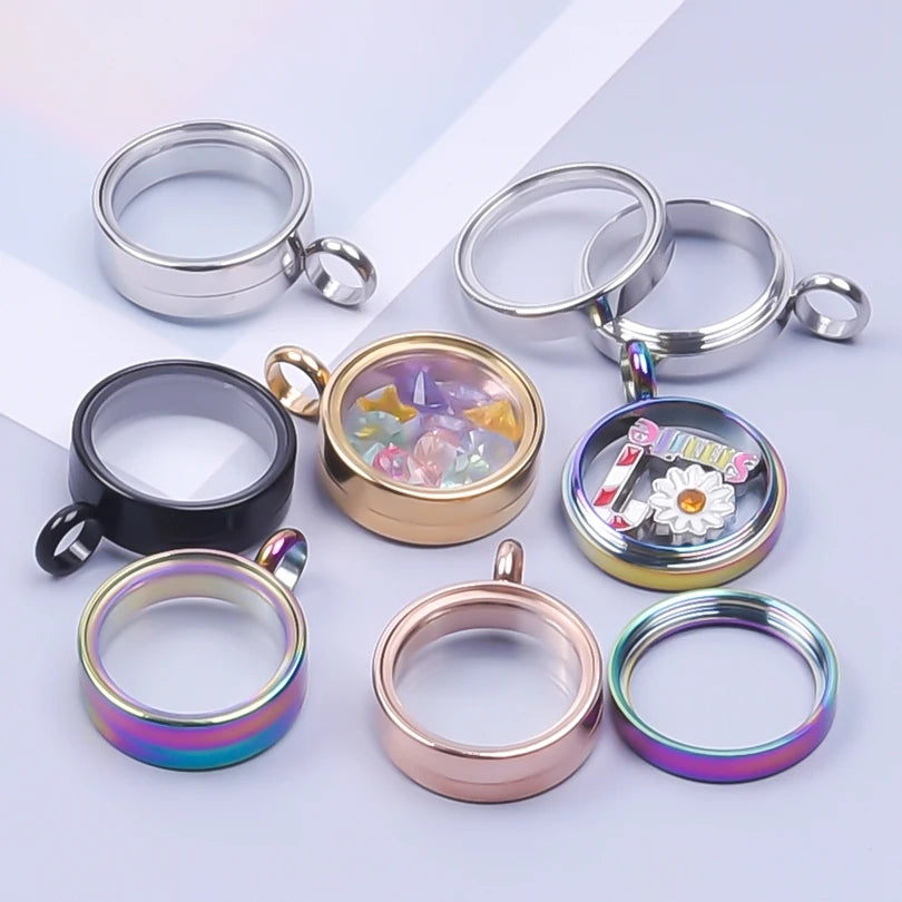 1Pc Stainless Steel Round Reliquary Photo Coin Holder Locket Pendant Openable Glass Cremation Urn Relicario Colgantes Jewelry