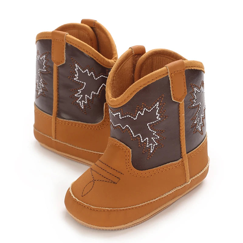 Western Cowboy Princess Baby Boots 0-18M Infant Pre-Walker Shoes Soft Sole Embroidered Footwear for Newborn Girls