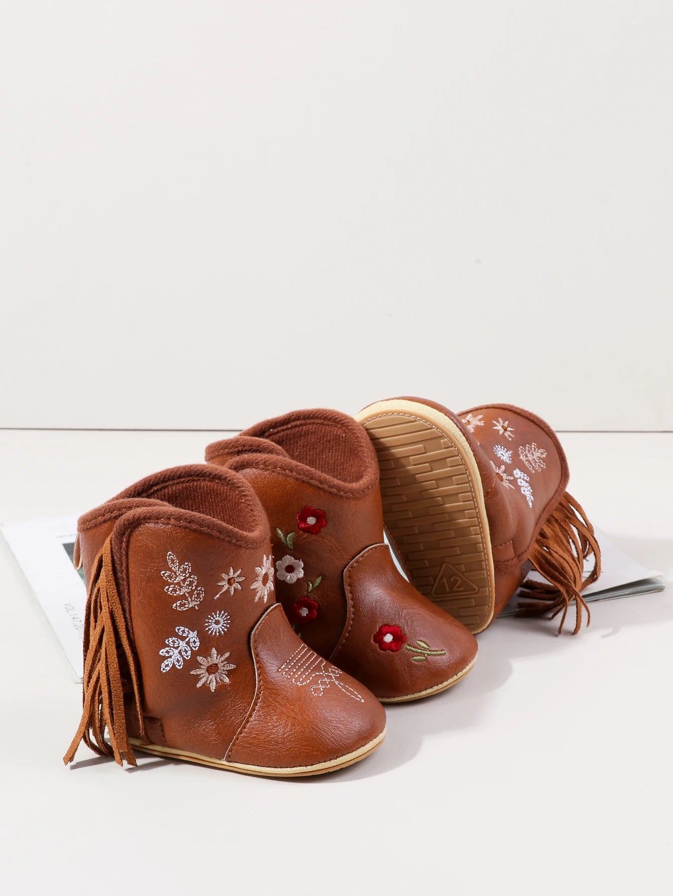 Leather Western Boots Cowboy Bootie Soft Sole Non-Slip Crib Shoes for Baby Infant Toddler Girls Boys Newborn
