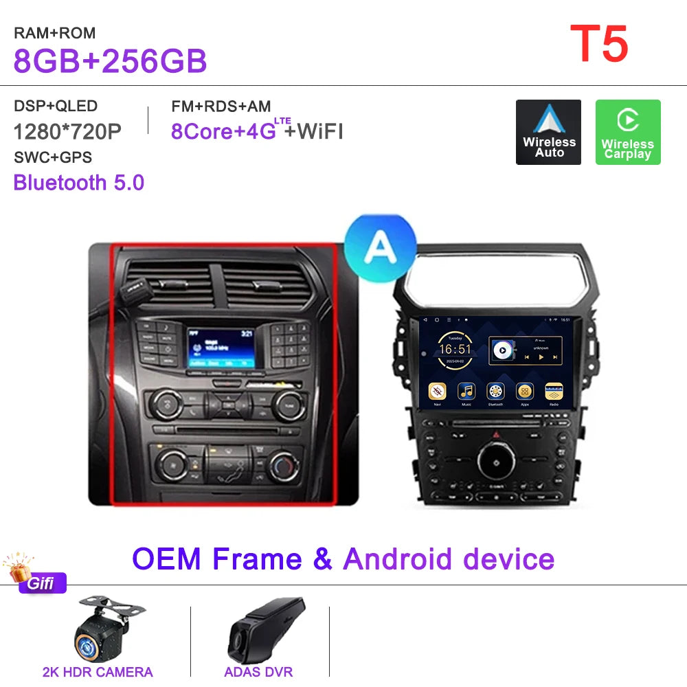 Auto Radio Android 16 For Ford Explorer 5 2011 -2019 Car Multimedia Player Navigation Stereo GPS No 2Din DVD Head Unit  Dash Cam