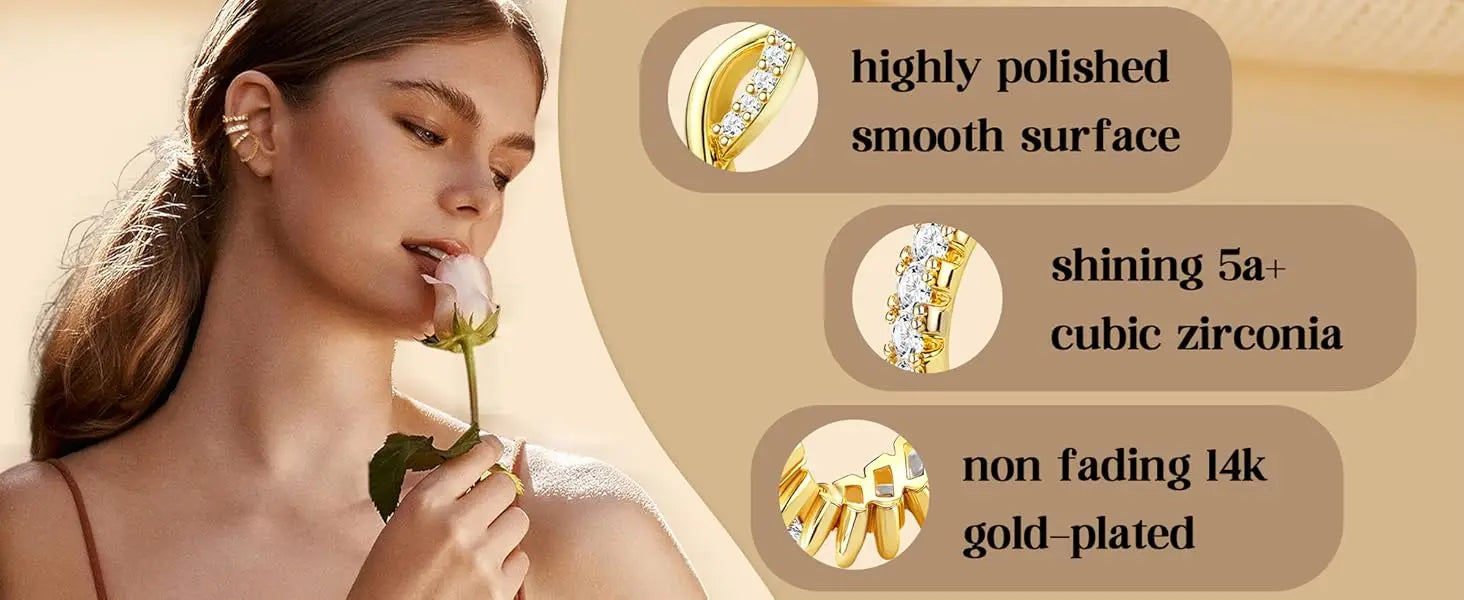 Bobisty 3PCS Ear Cuff Non-Piercing Earrings for Women Cute Clip-On Cartilage Earring 14K Gold Plated Dainty Fake Piercing Earing